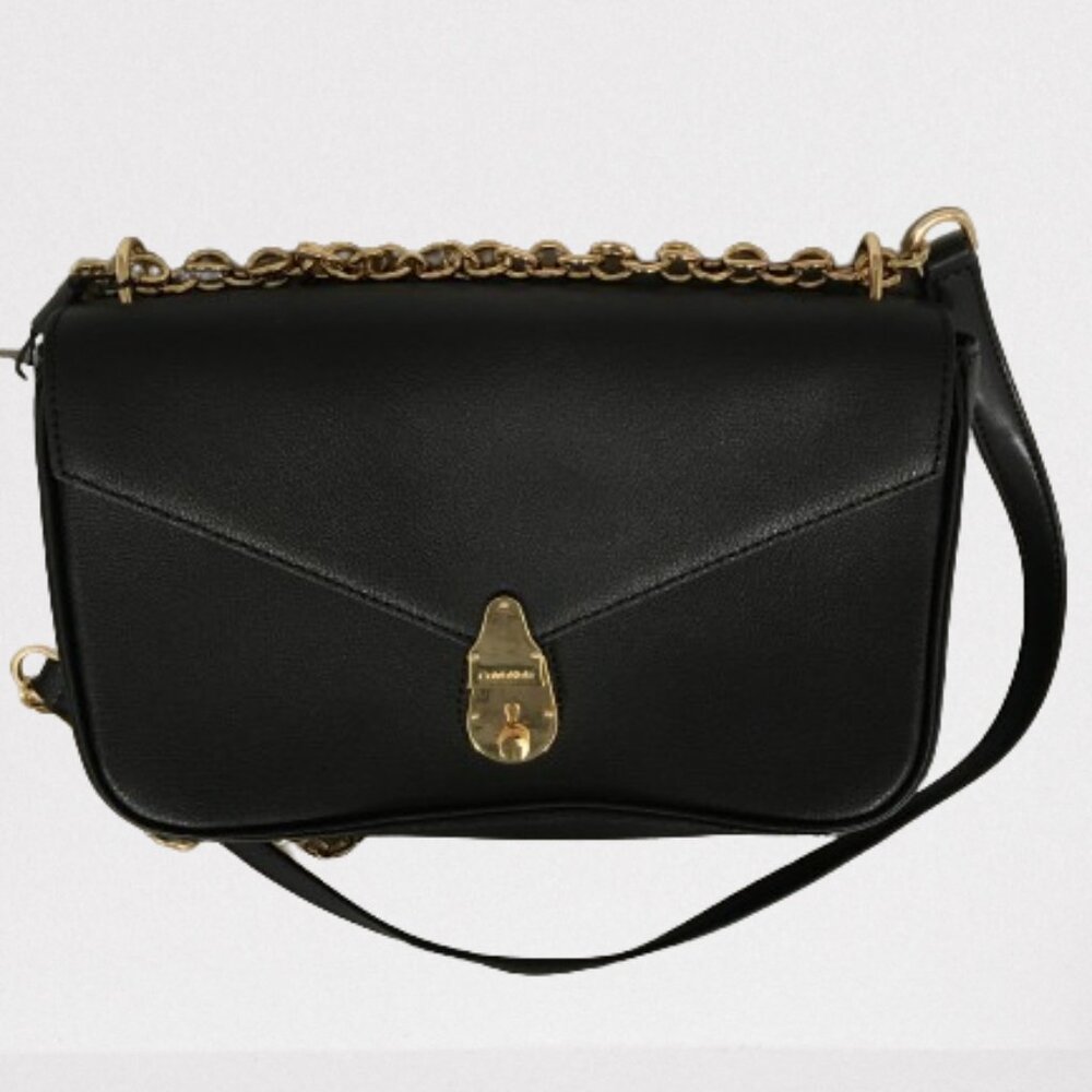 CALVIN KLEIN LOCK LEATHER CROSSBODY BAG - BLACK/GOLD (NWT)